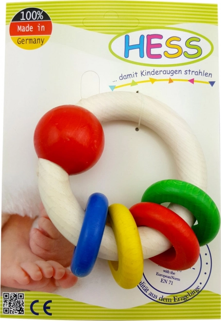 Round Wooden Baby Rattle with Pastel Rings