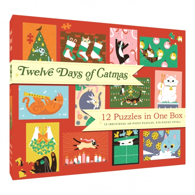 Twelve Days of Cat Christmas Puzzle Set