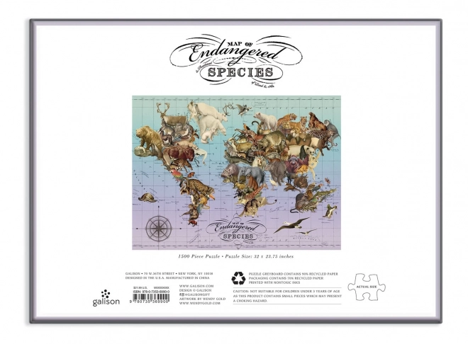 Galison Puzzle Endangered Species Map 1500 Piece