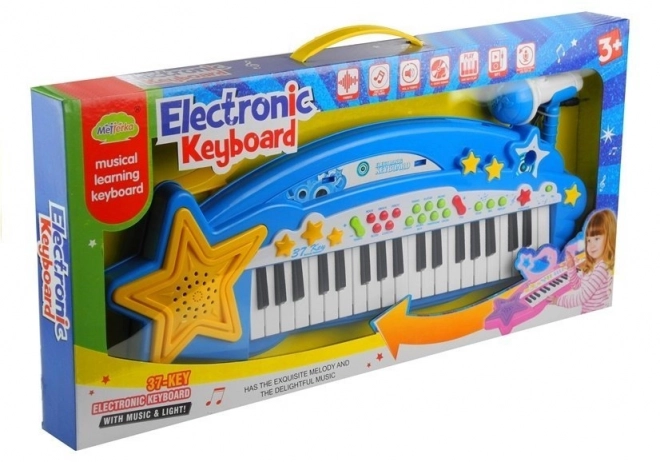 Large Keyboard with 37 Keys and Microphone Blue