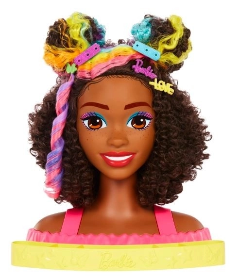 Barbie Styling Head Neon Rainbow Curly Hair