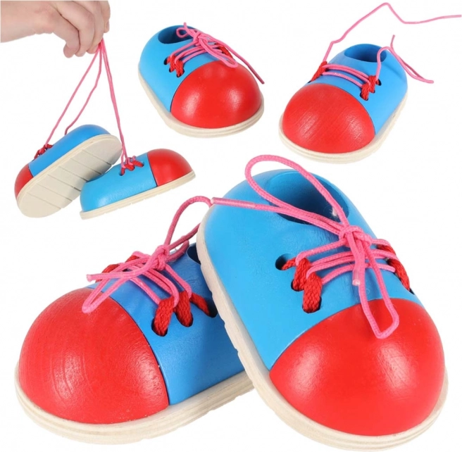 Holzschuhe zum Schnürsenkelbinden lernen, 2 Stk.