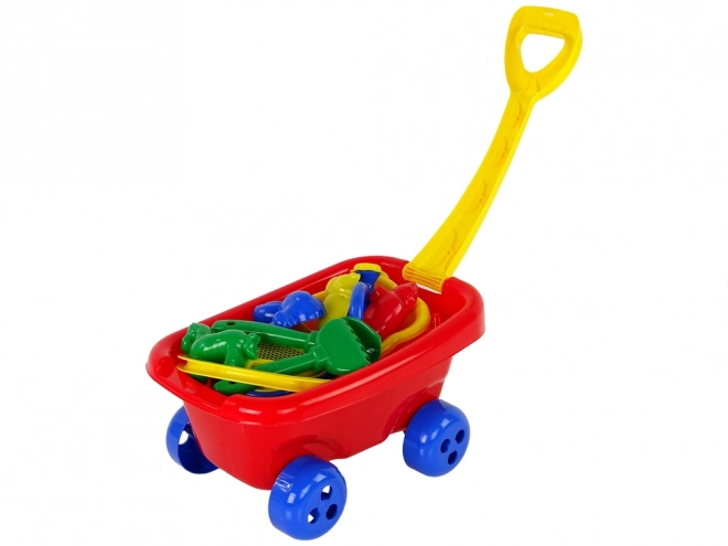 Pull Cart with Sand Playset Two Buckets Red