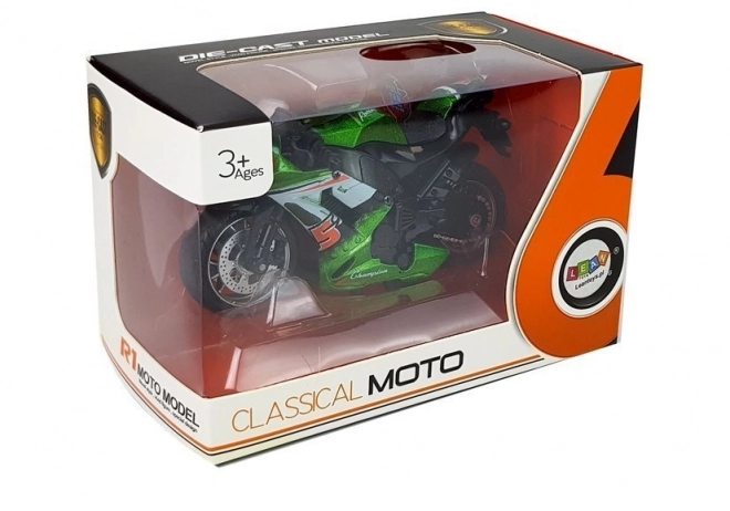 Friction-Powered Motorcycle with Sound Green 1:14