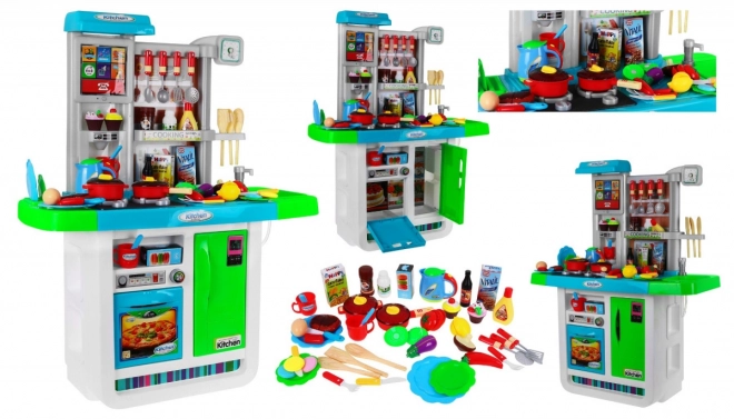 Interactive Blue Kitchen Set for Kids with Audio Panel and Water Faucet