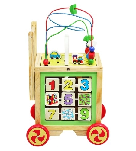 Wooden Push Walker and Educational Cube for Kids