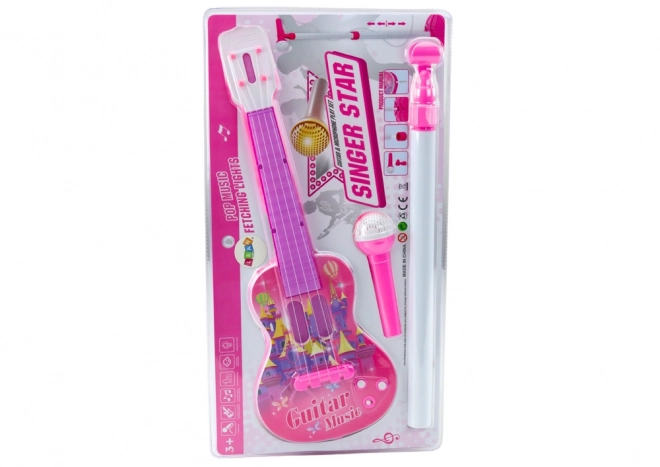 Electric Guitar Set with Microphone and Stand - Pink