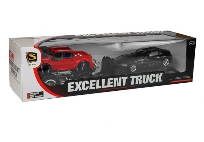 Red Monster Truck and Black BMW Trailer Set