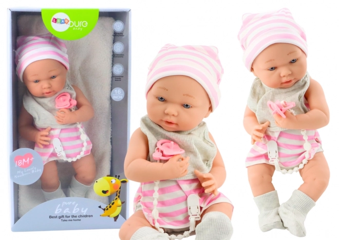 Baby Doll in White-Pink Outfit with Accessories