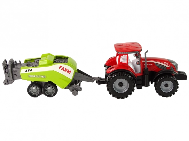 Red Farm Tractor with Green Seeder