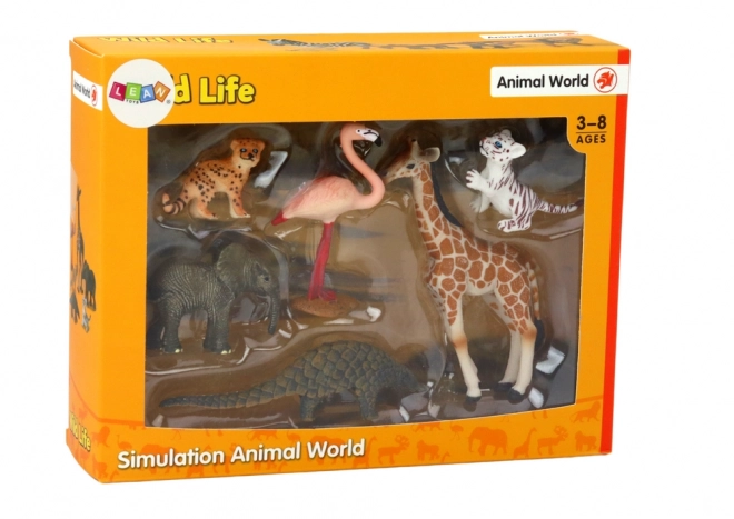 Animal Figurine Set with Giraffe, Flamingo, Elephant, and Tiger