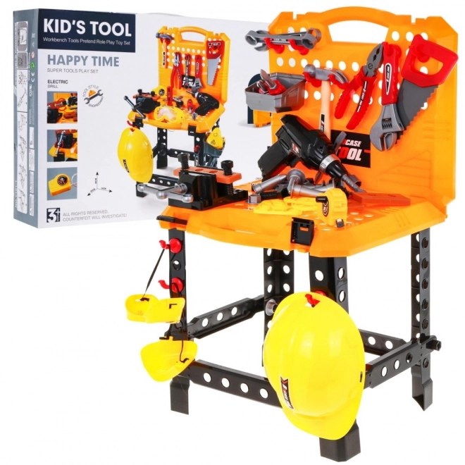 3-in-1 Kids Tool Set Workshop 100 Pieces Suitcase and Workbench With Builder Costume