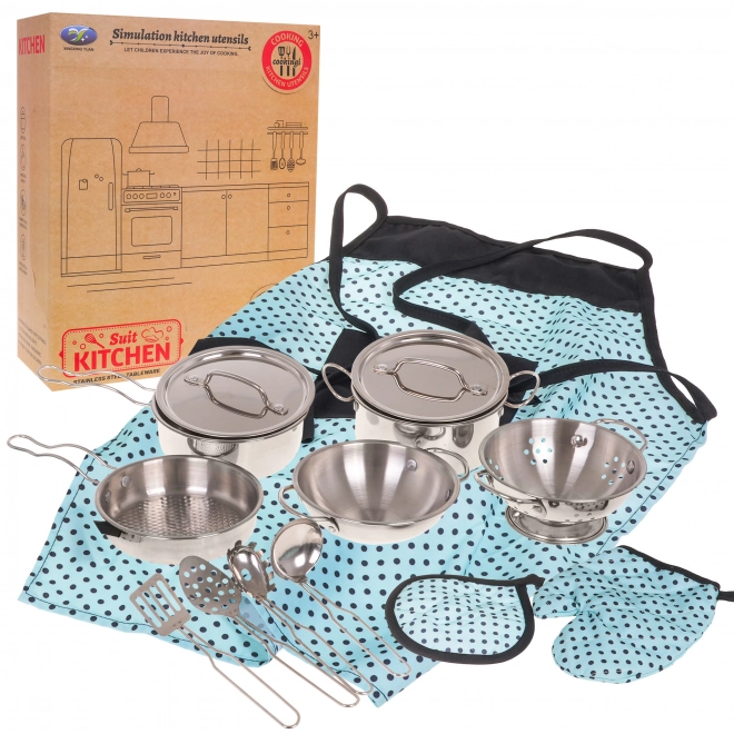 Metal Pot Set for Kids with Apron and Accessories