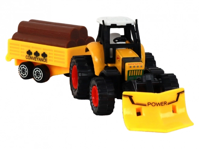 Tractor with Trailer Excavator Bulldozer Yellow