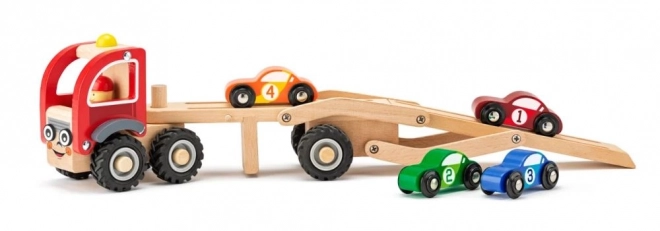 Wooden Car Carrier with 4 Racing Cars