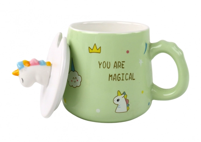 Ceramic Unicorn Mug with Lid and Spoon