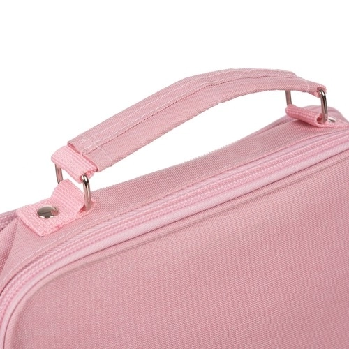 Large Pink School Pencil Case - Foldable Double Compartment