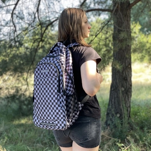 Chessboard Pattern Backpack with Gym Bag 30L