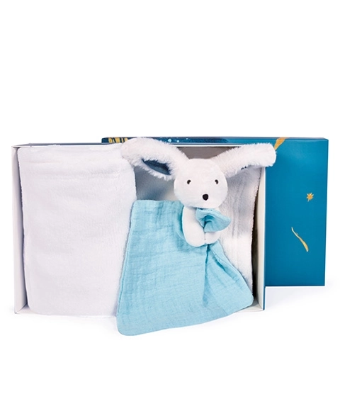 Happy Bunny Gift Set Blanket and Blue Cuddle Toy