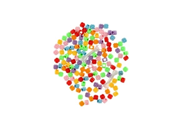 Bead Set With String - Colorful Plastic Beads in Plastic Jar