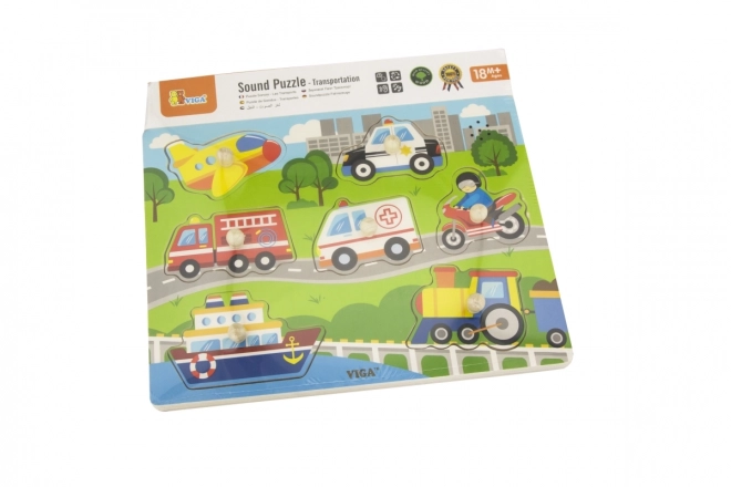 Viga Holzpuzzle mit Geräuschen Fahrzeuge