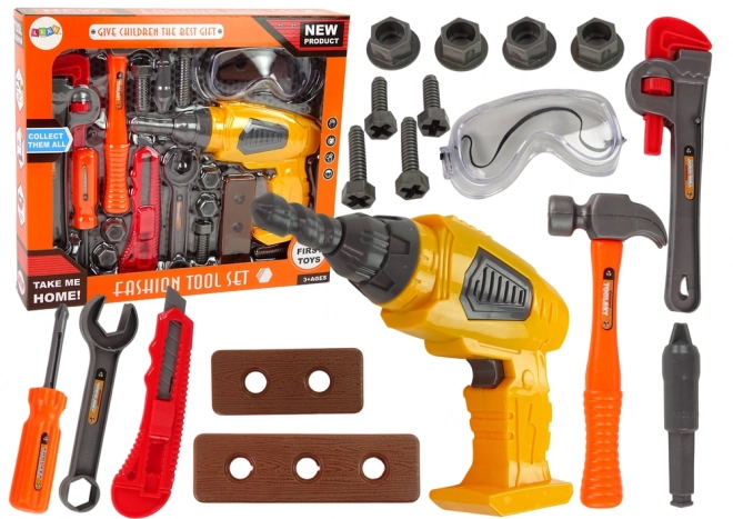 Large DIY Tool Set with Battery-Operated Drill