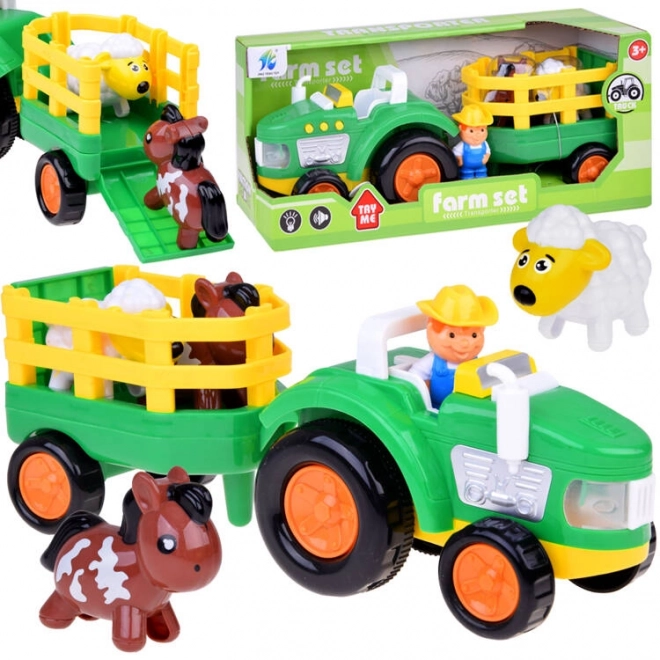 Farm Tractor with Trailer and Animals - Sound and Light