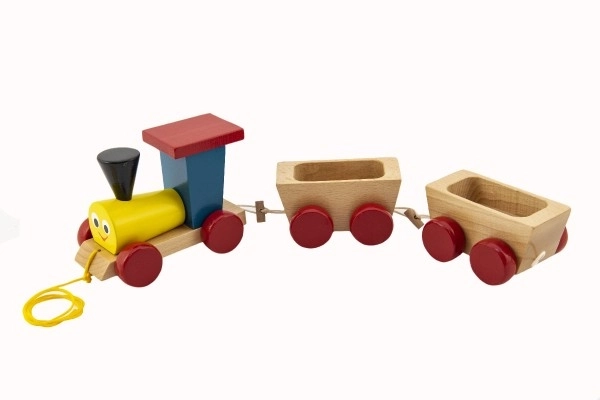 Wooden Colorful Pull Train with 2 Wagons