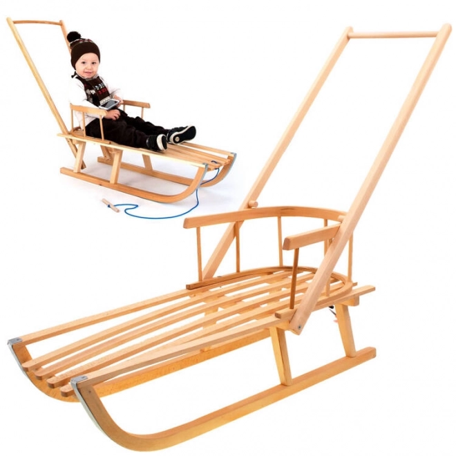 Classic Wooden Sled with Pushback for Children