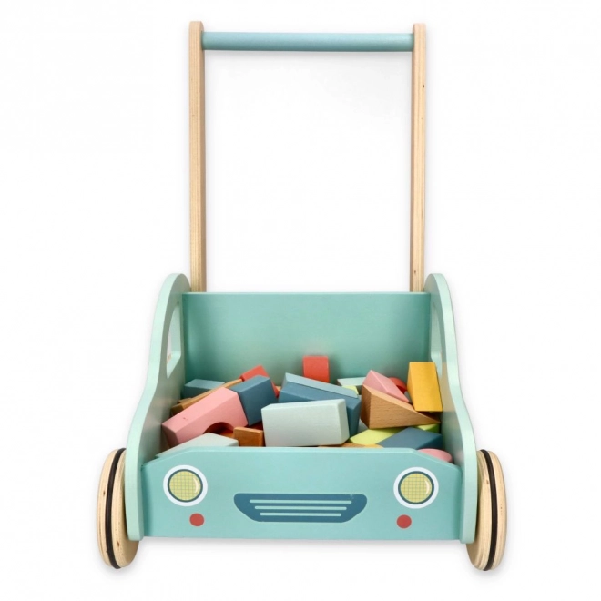 Wooden Push Cart with Blocks