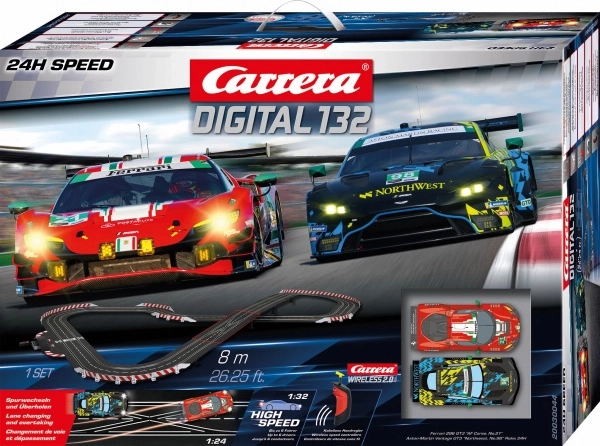 pista elettrica carrera digital 132 set 24h speed con bmw m4 gt3 e aston martin vantage gt3