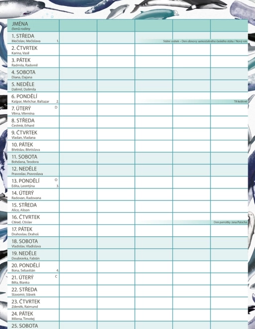 Family Planning Calendar Animalium 2026