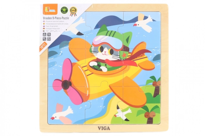 Wooden Puzzle Airplane with Kitten