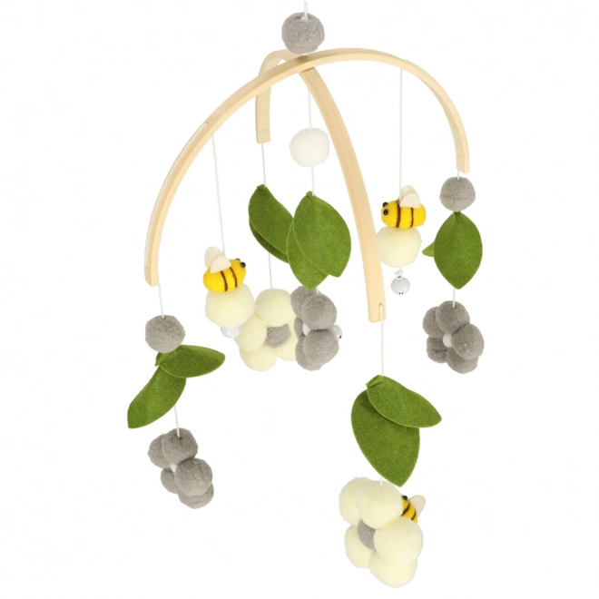 Wooden Baby Crib Mobile with Plush Bees and Flowers