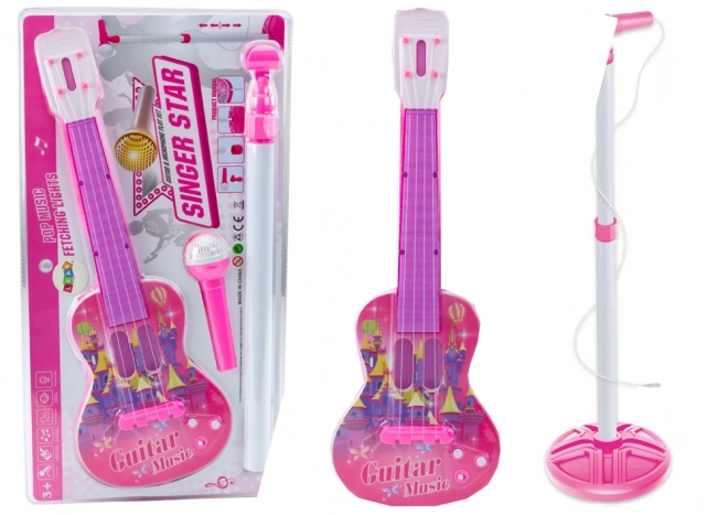 Electric Guitar Set with Microphone and Stand - Pink