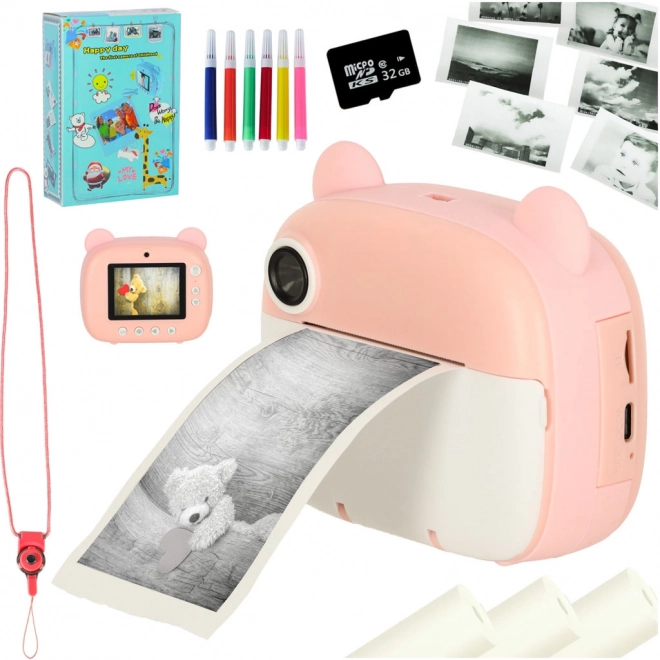 Instant Camera for Kids Pink Bear