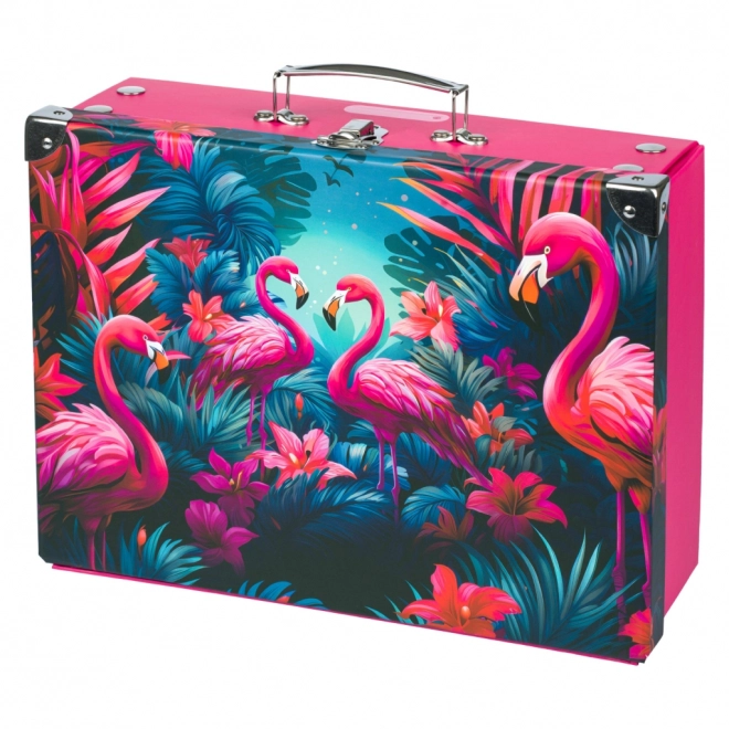 Baagl Foldable School Suitcase with Flamingo Design