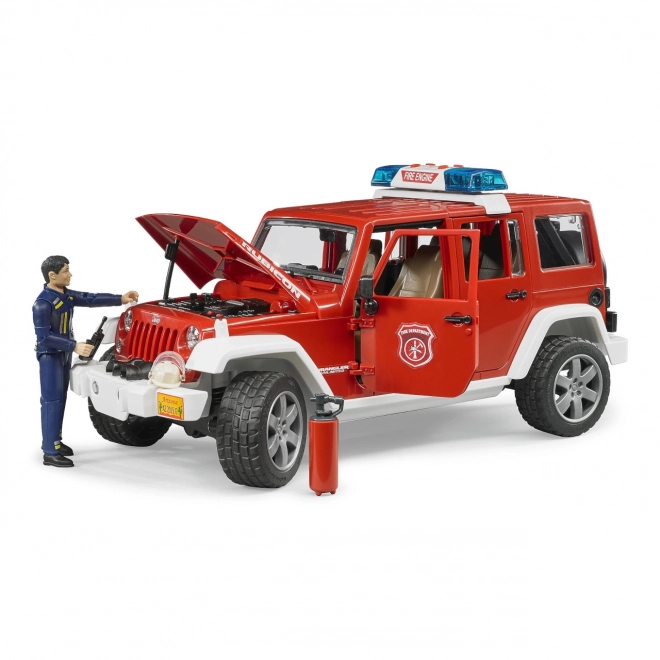 Bruder Red Fire Jeep Wrangler with Firefighter Figure and Accessories