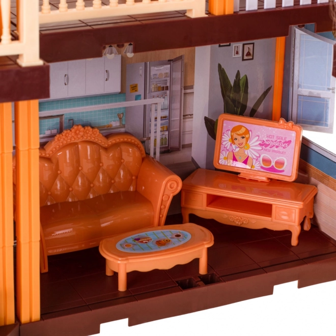 Doll House Villa with Red Roof, Lighting & Furniture Set