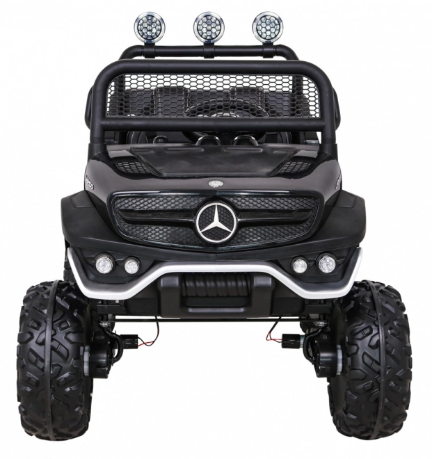 Mercedes Benz Unimog pro děti černý + pohon 4x4 + dálkové ovládání + zavazadlový prostor + pomalý start + MP3 LED