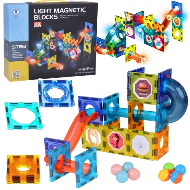 3D Magnetic Building Blocks Set with Illuminated Marble Track for Kids