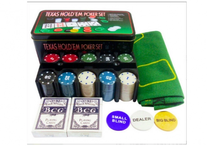 Poker Game Set with Cards, Chips, and Game Board