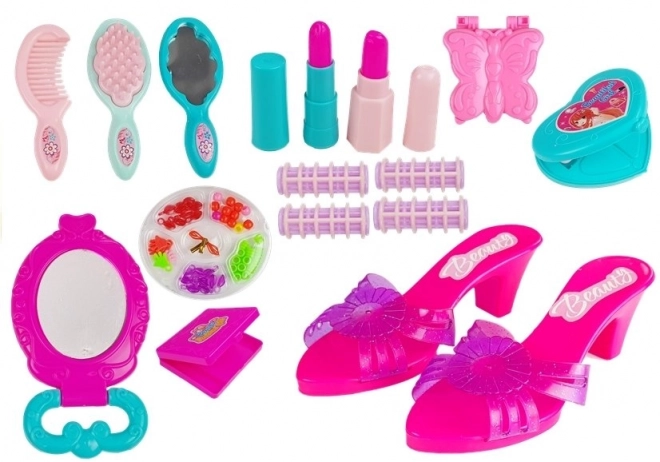 Beauty Kit in Suitcase with Rollers, Slippers, and Beads