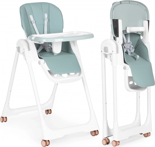 Seggiolone per bambini con altezza regolabile, doppio vassoio e rivestimento in ecopelle ECOTOYS – verde
