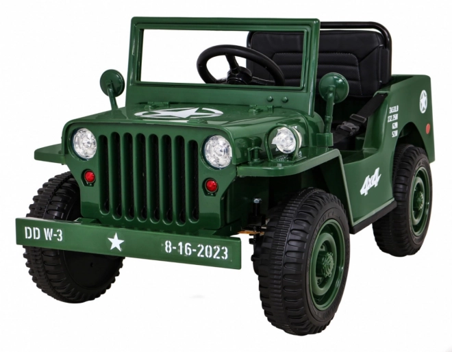 Retro military car for kids green + 4x4 drive + remote control + 2 luggage carriers + slow start + MP3 LED