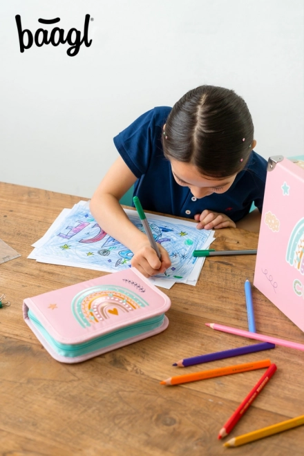 Single-Compartment Pink Rainbow School Pencil Case