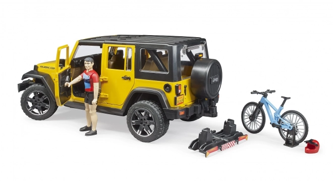 Bruder Jeep Wrangler Rubicon with Cyclist and Bicycle