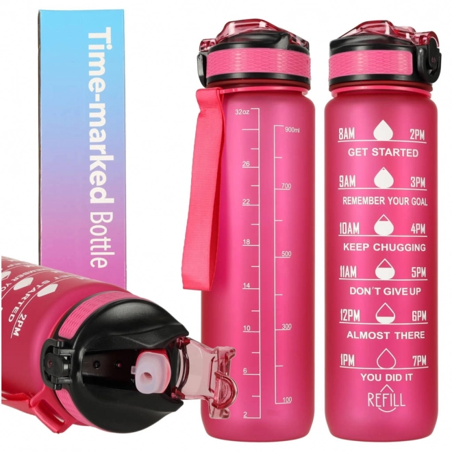 Motivational Pink Water Bottle with Straw and Handle - 1L