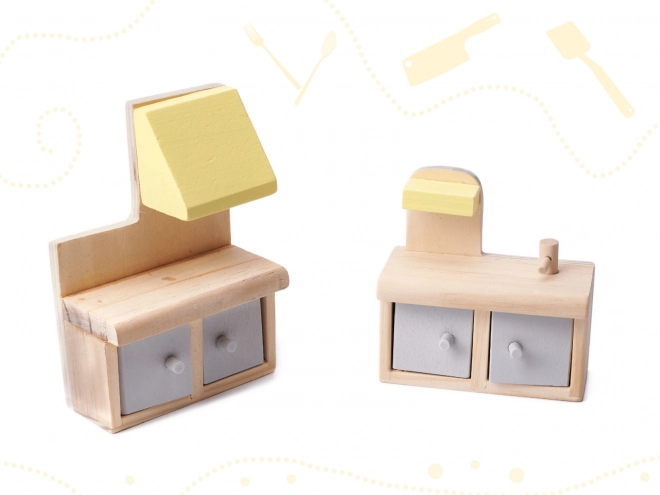 Wooden Dollhouse with Furniture Gray