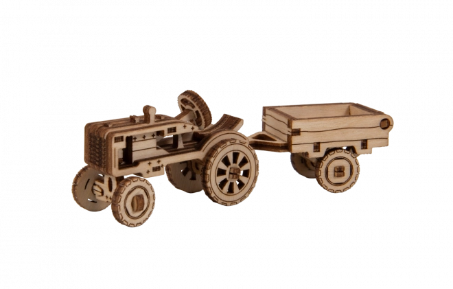 Wooden 3d model tractor with trailer